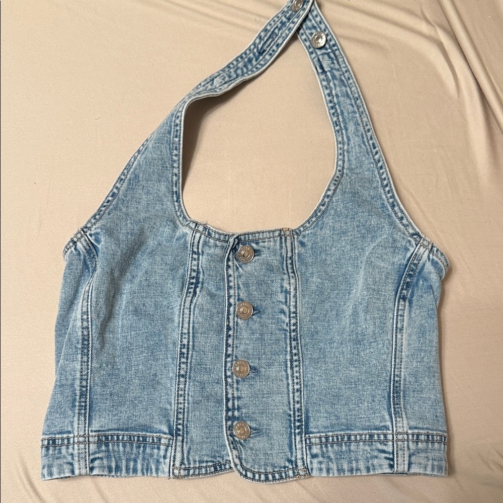 American Eagle Outfitters Light Blue Denim Crop Top